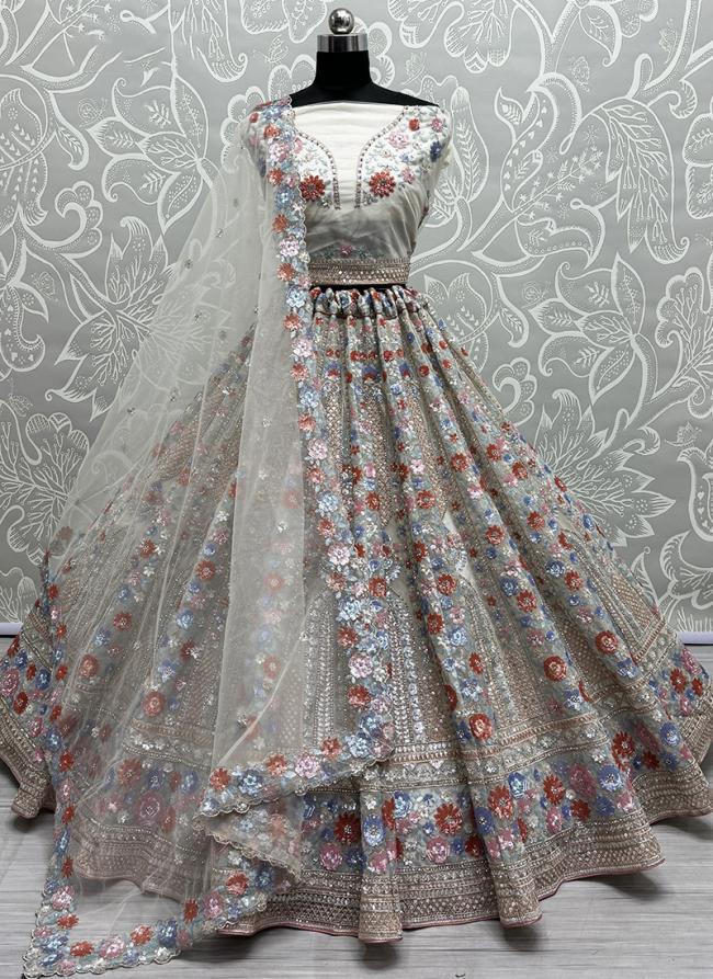 Heavy Net Grey Wedding Wear Embroidery Work Lehenga Choli